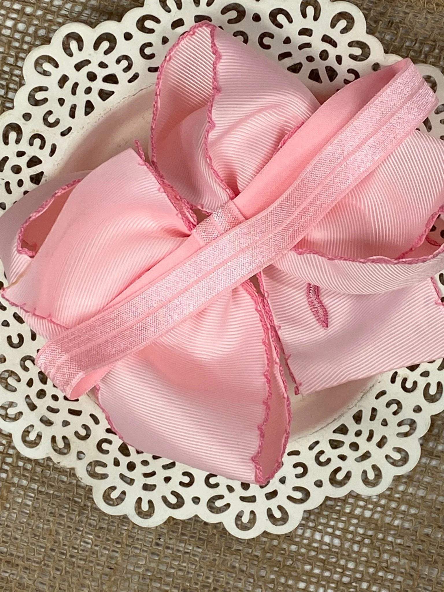 Pink Coquette Moonstitch Hair Bow | Clip or Headband - Image 5