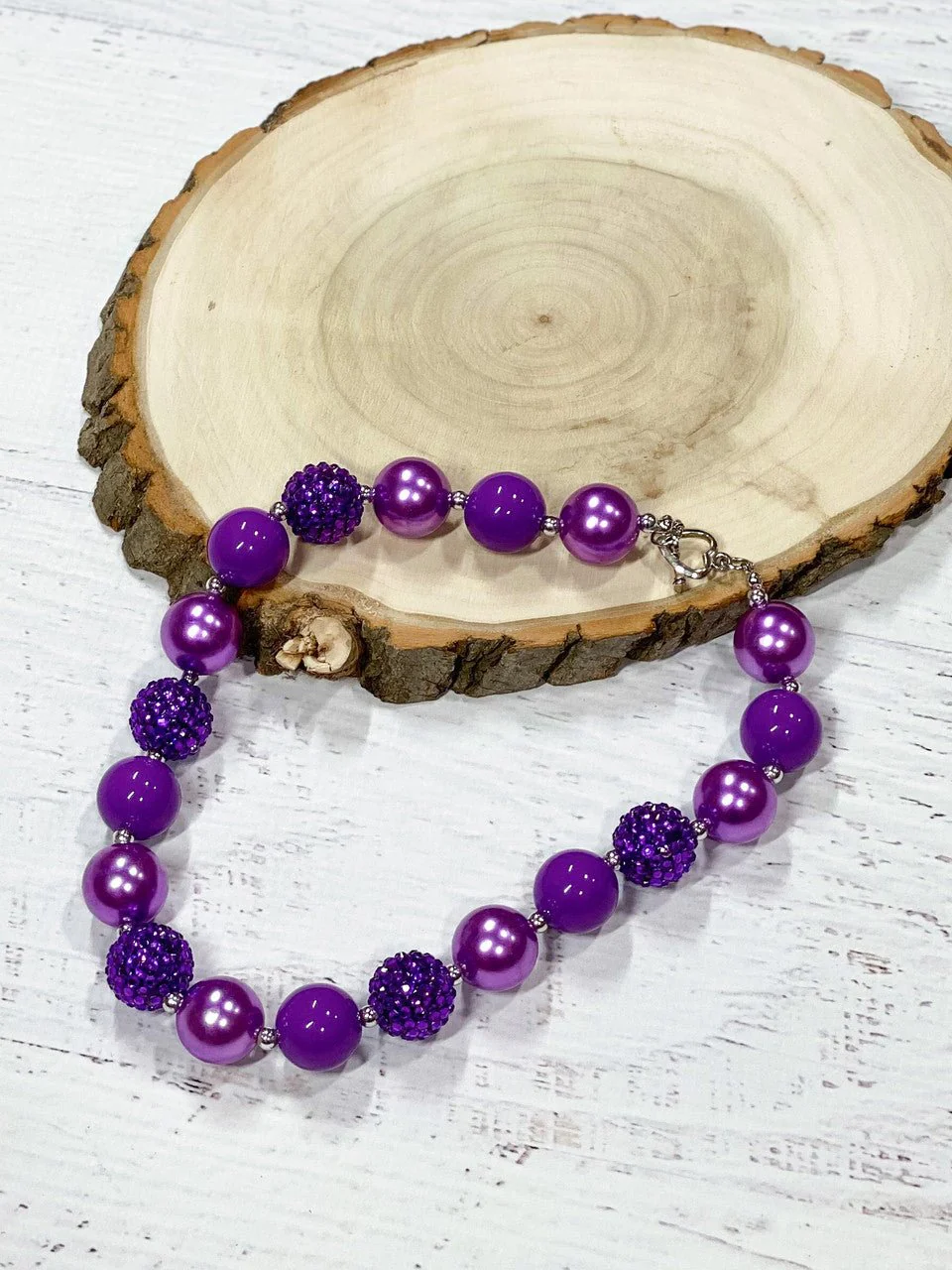 Purple Rhinestone Chunky Bead Necklace