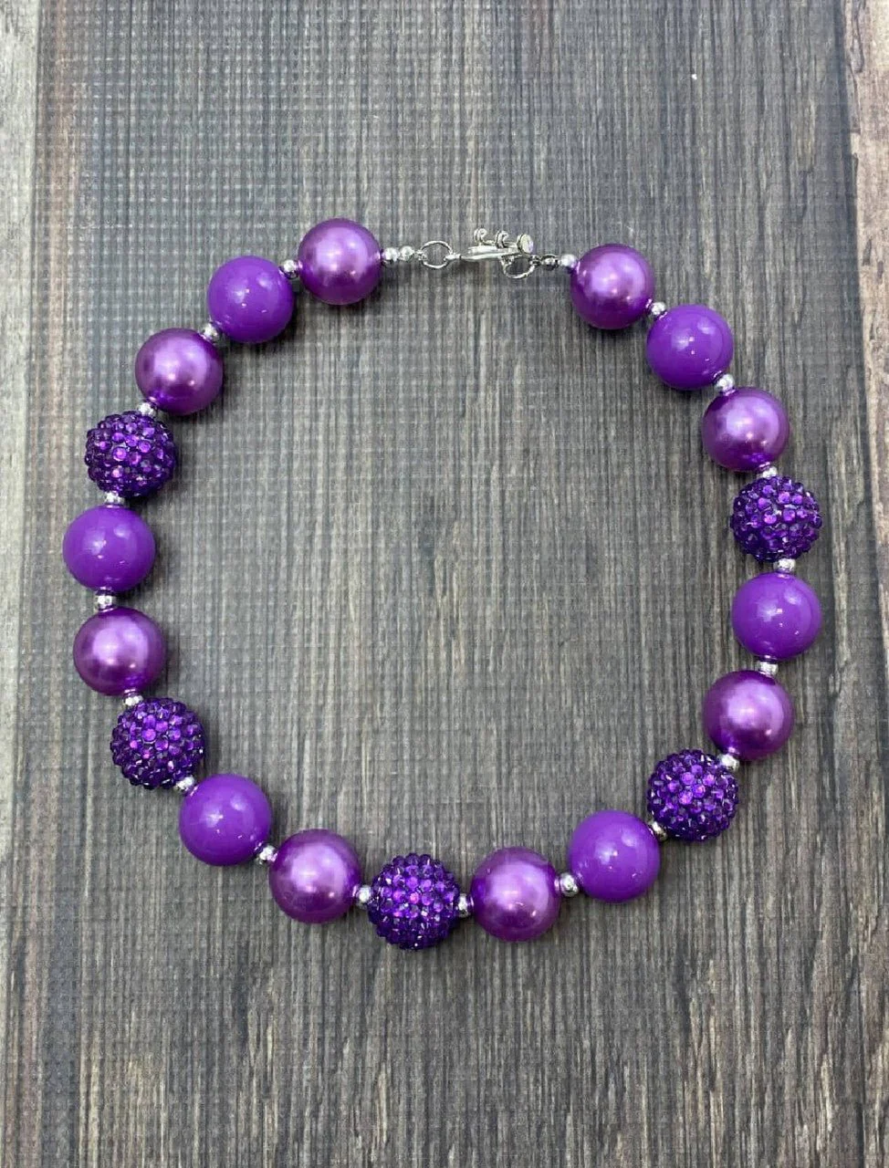 Purple Rhinestone Chunky Bead Necklace - Image 2