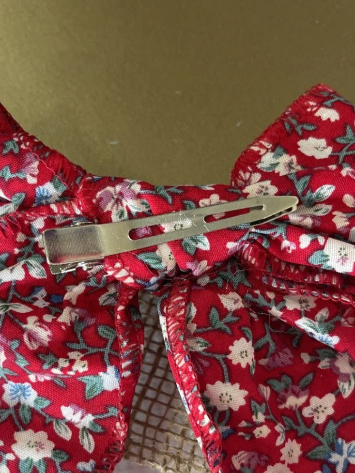 Red Floral Hand Tied Bow - Image 2
