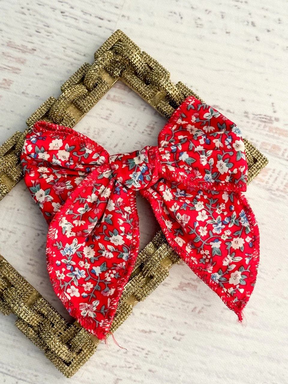 Red Floral Hand Tied Bow - Image 3