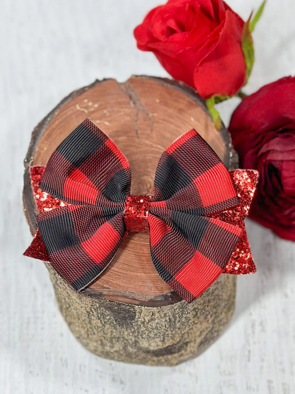 Red Glittery Buffalo Plaid Bow