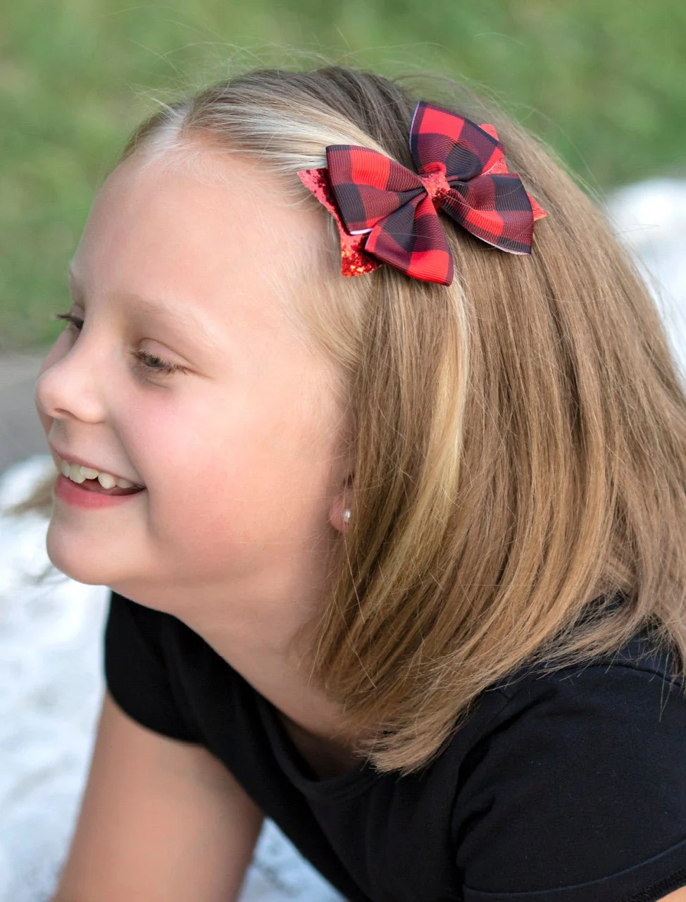 Red Glittery Buffalo Plaid Bow - Image 4