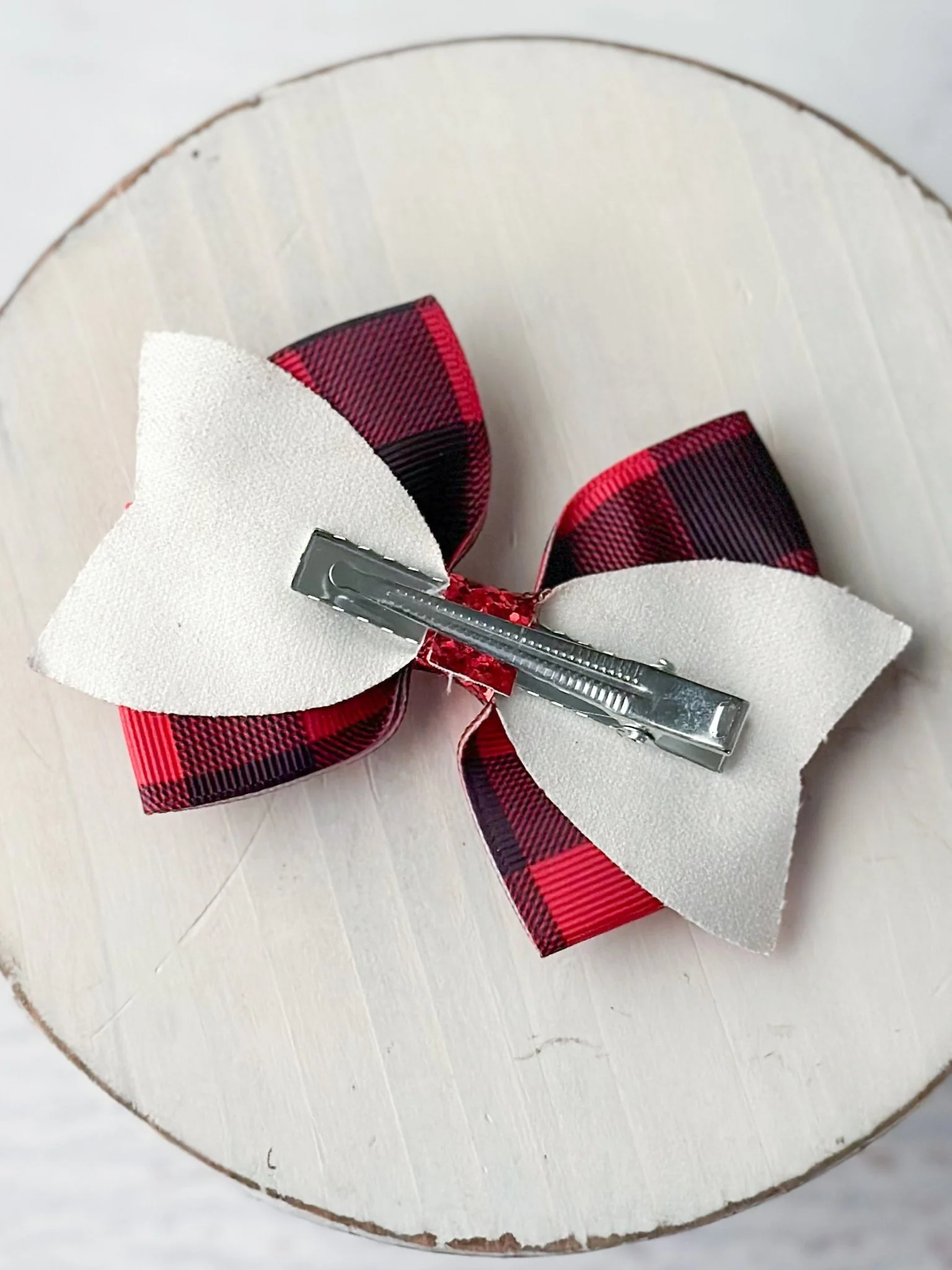 Red Glittery Buffalo Plaid Bow - Image 5