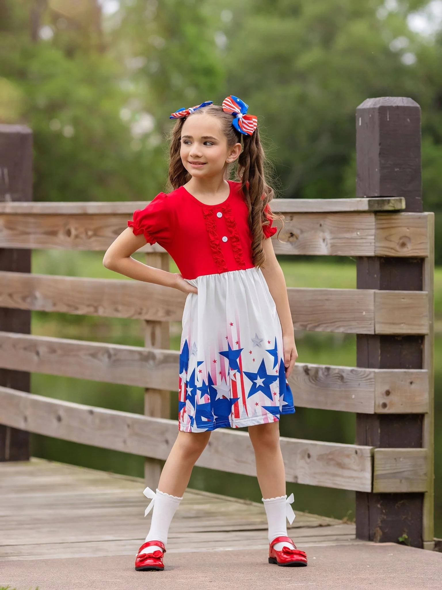 Red, White, & Blue Shooting Stars Girl's Dress - Image 2