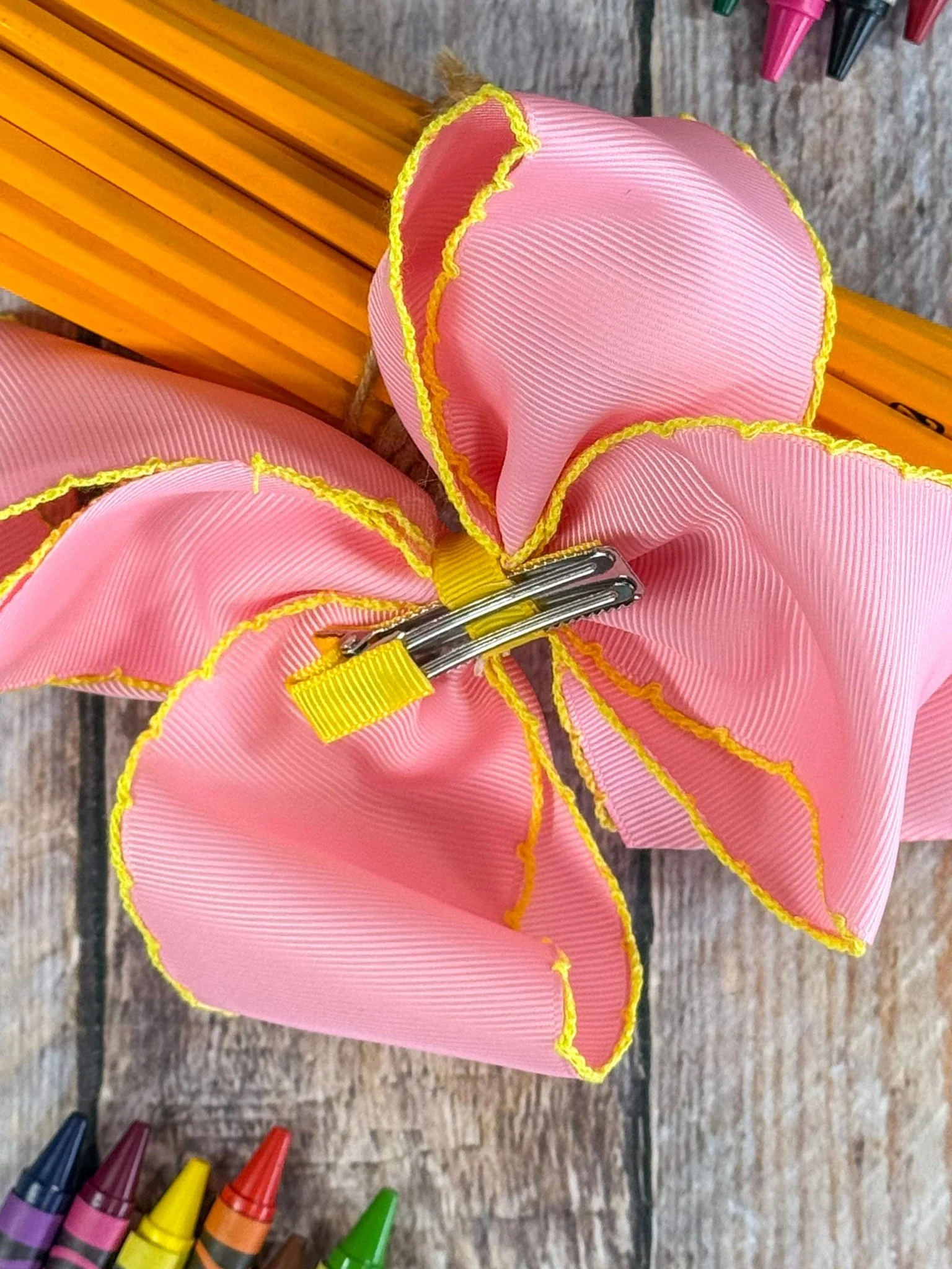School Bus Embroidered Moonstitch Hair Bow | Clip or Headband - Image 2