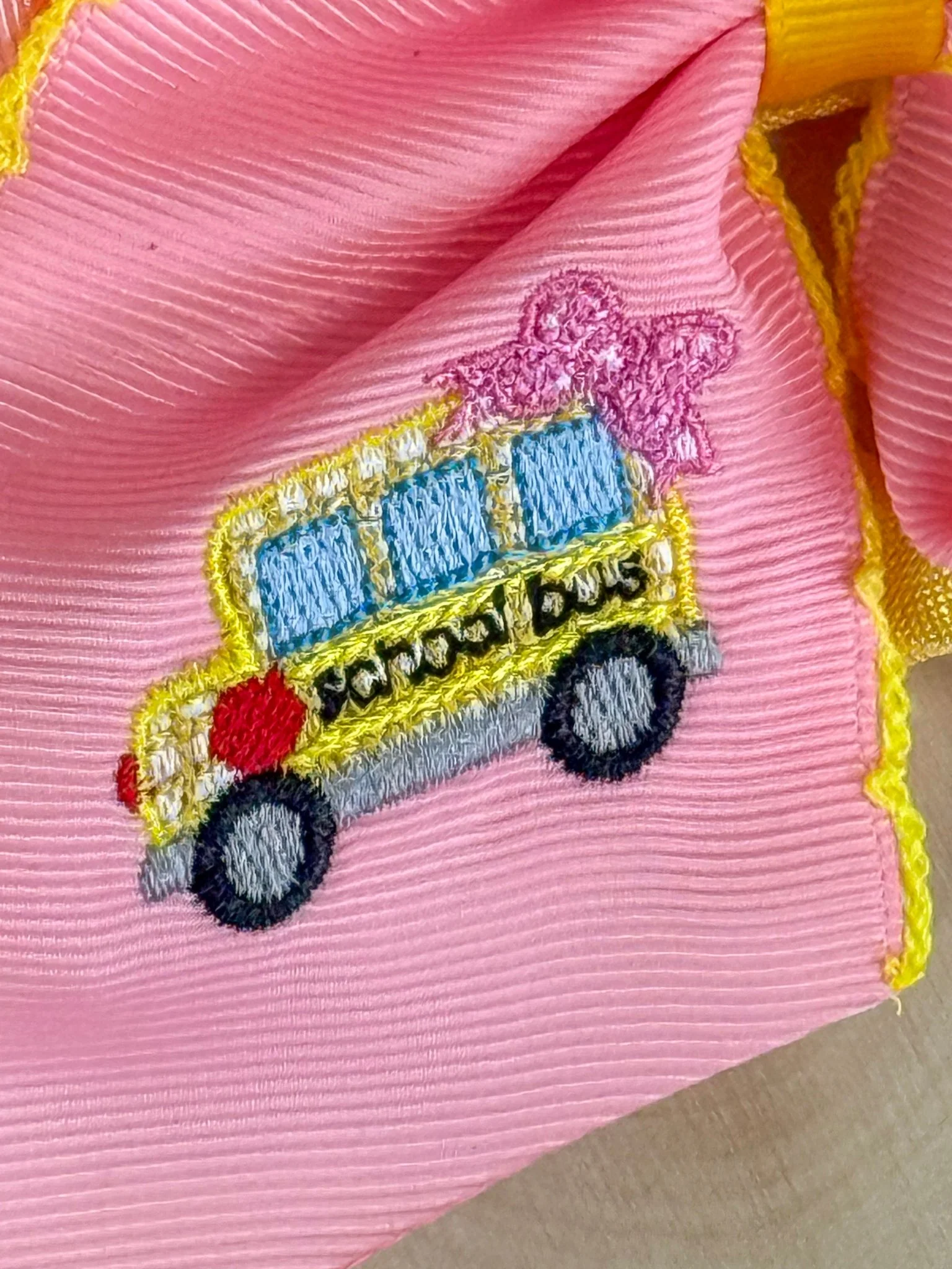 School Bus Embroidered Moonstitch Hair Bow | Clip or Headband - Image 3