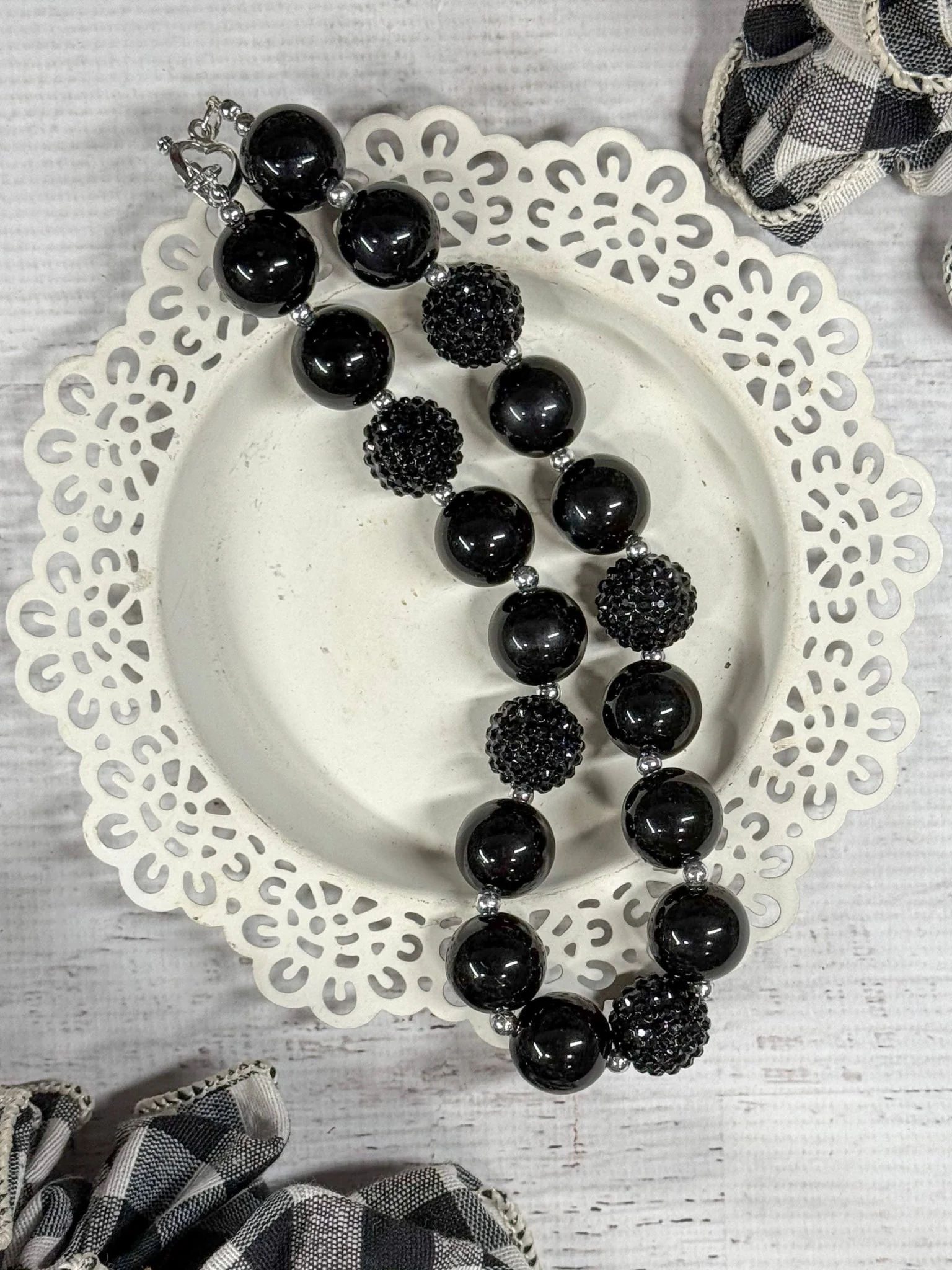 Solid Black Rhinestone Chunky Bead Necklace
