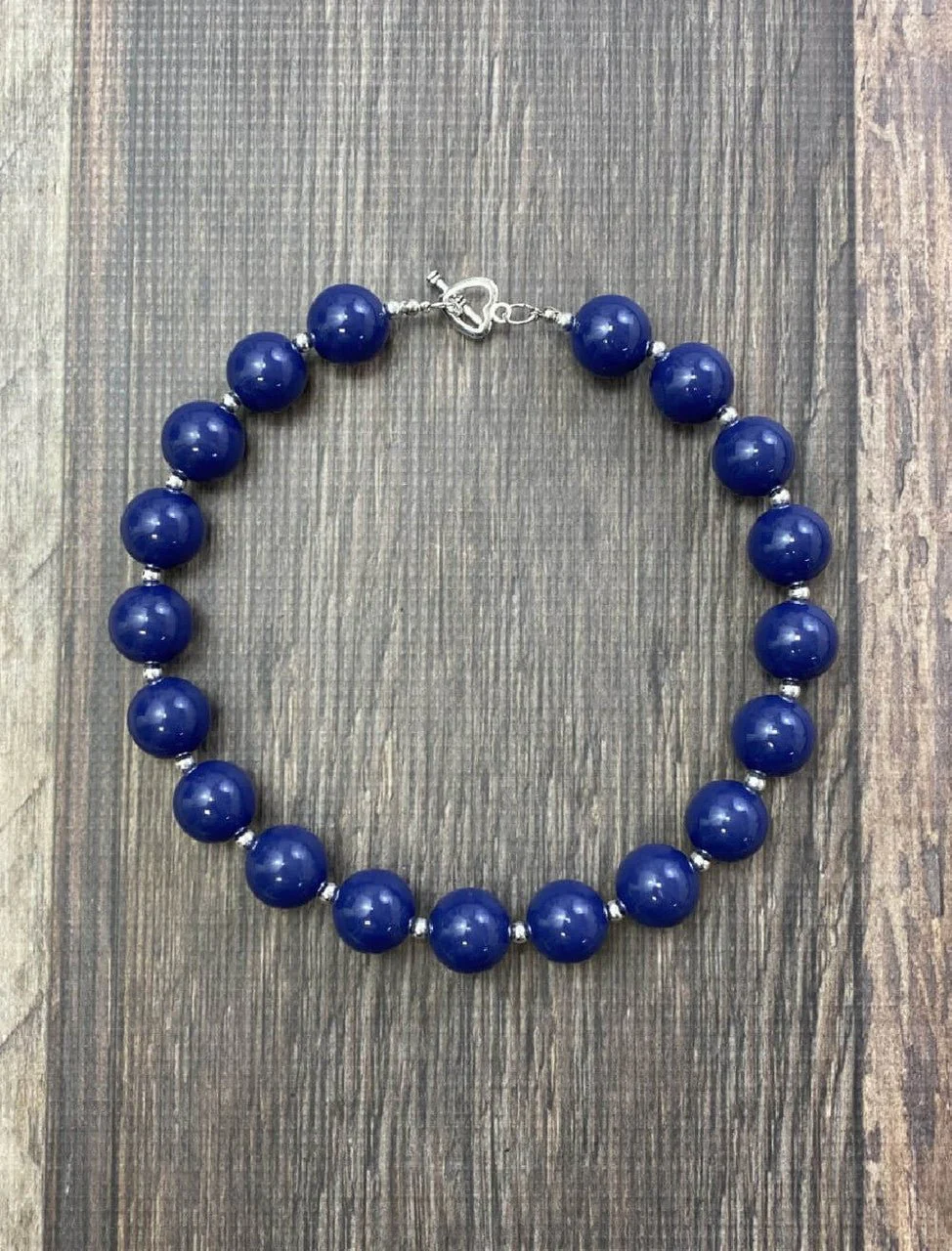 Solid Navy Chunky Bead Necklace - Image 2