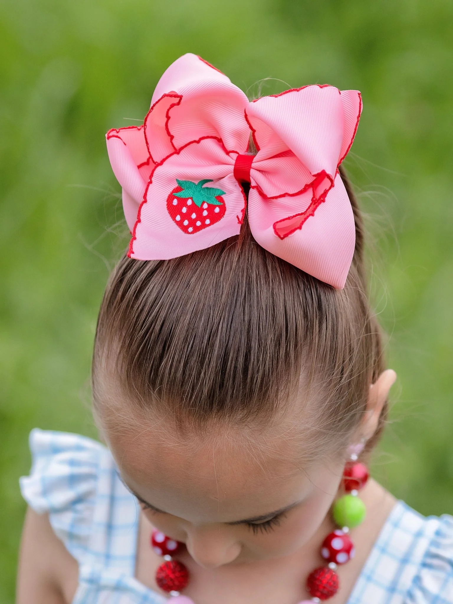 Strawberry Embroidered Moonstitch Hair Bow | Clip or Headband
