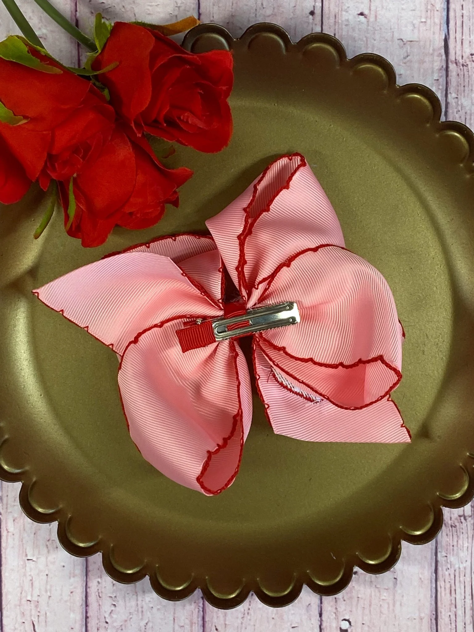 Strawberry Embroidered Moonstitch Hair Bow | Clip or Headband - Image 4