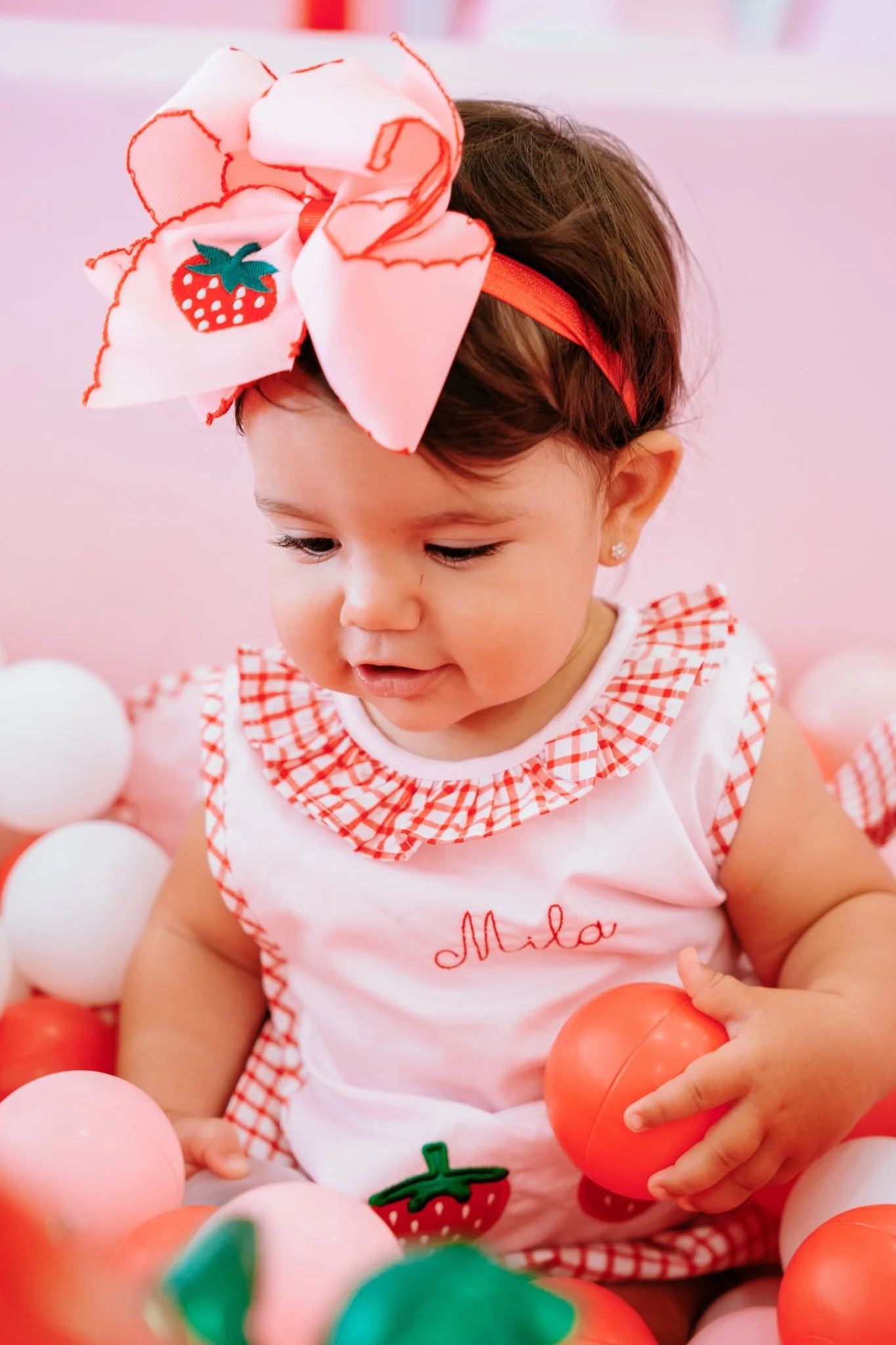 Strawberry Embroidered Moonstitch Hair Bow | Clip or Headband - Image 5