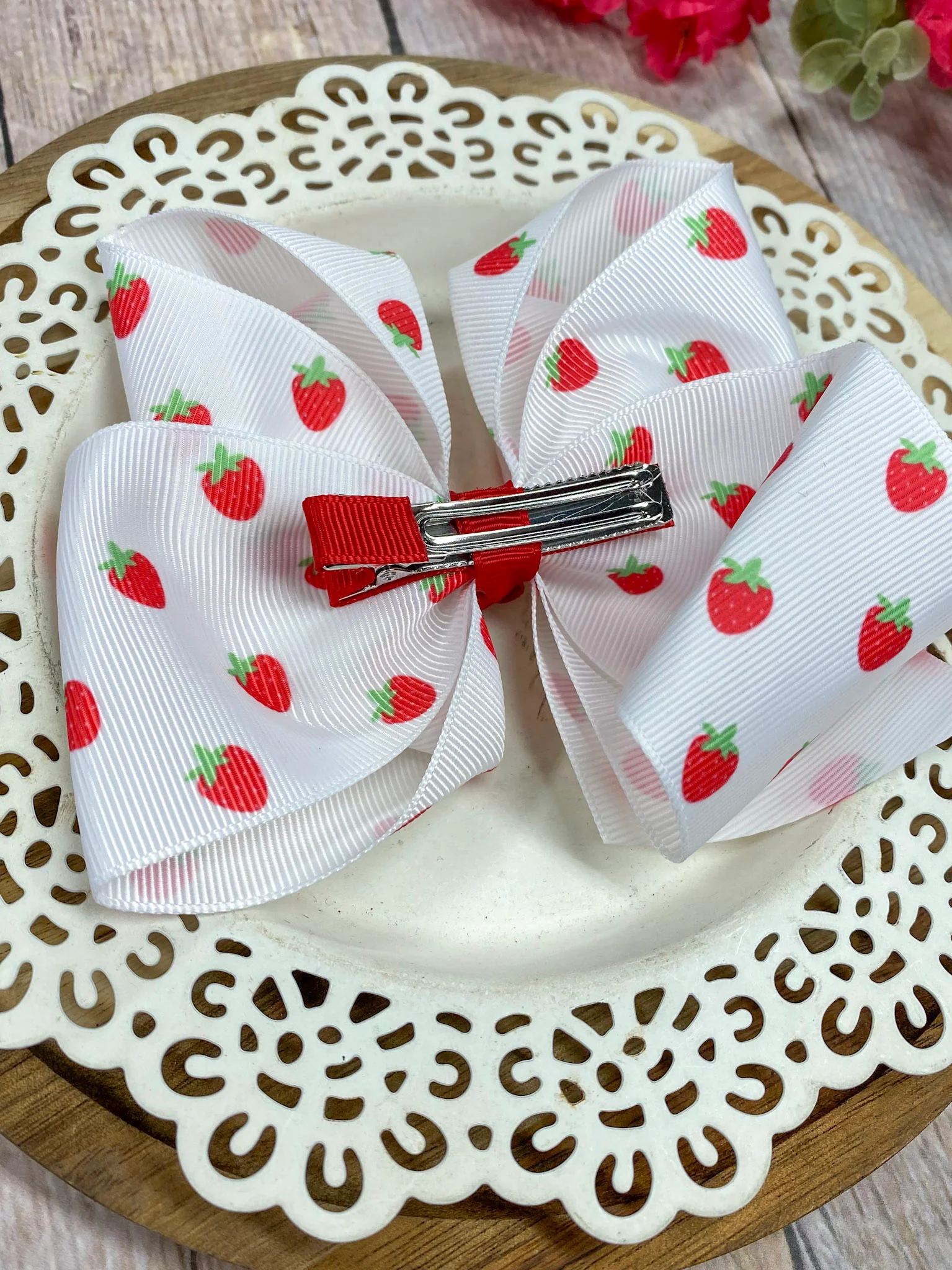Strawberry Fields Classic Hair Bow | Clip or Headband - Image 3