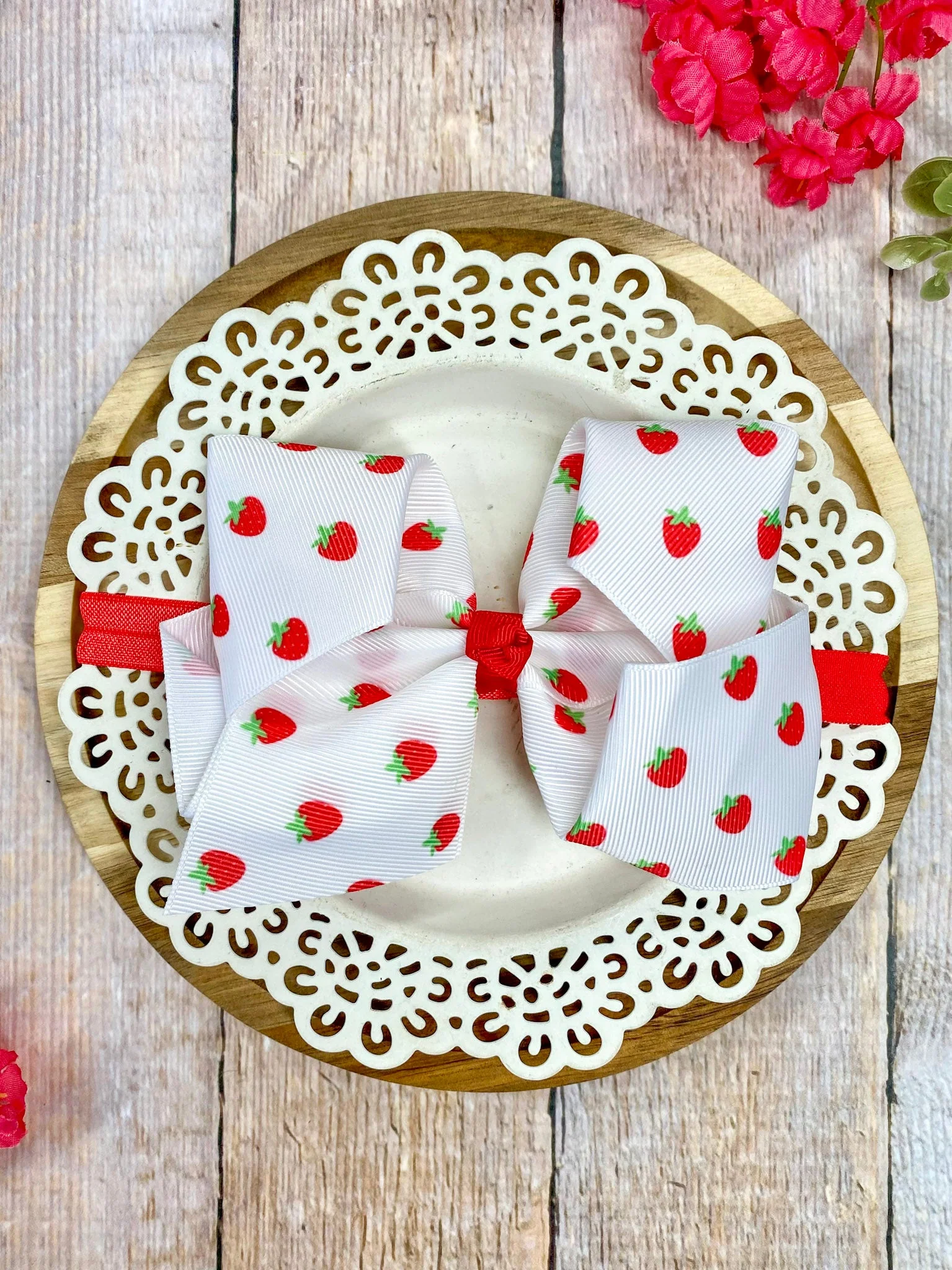 Strawberry Fields Classic Hair Bow | Clip or Headband - Image 4