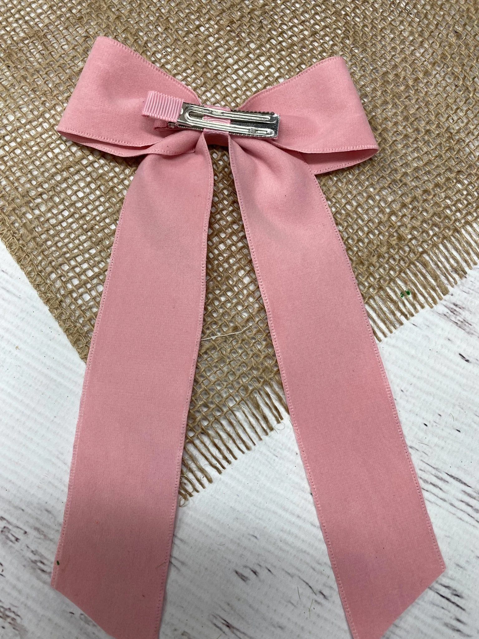 Suede Ribbon Long Tail Hair Bow- Wide - Image 3