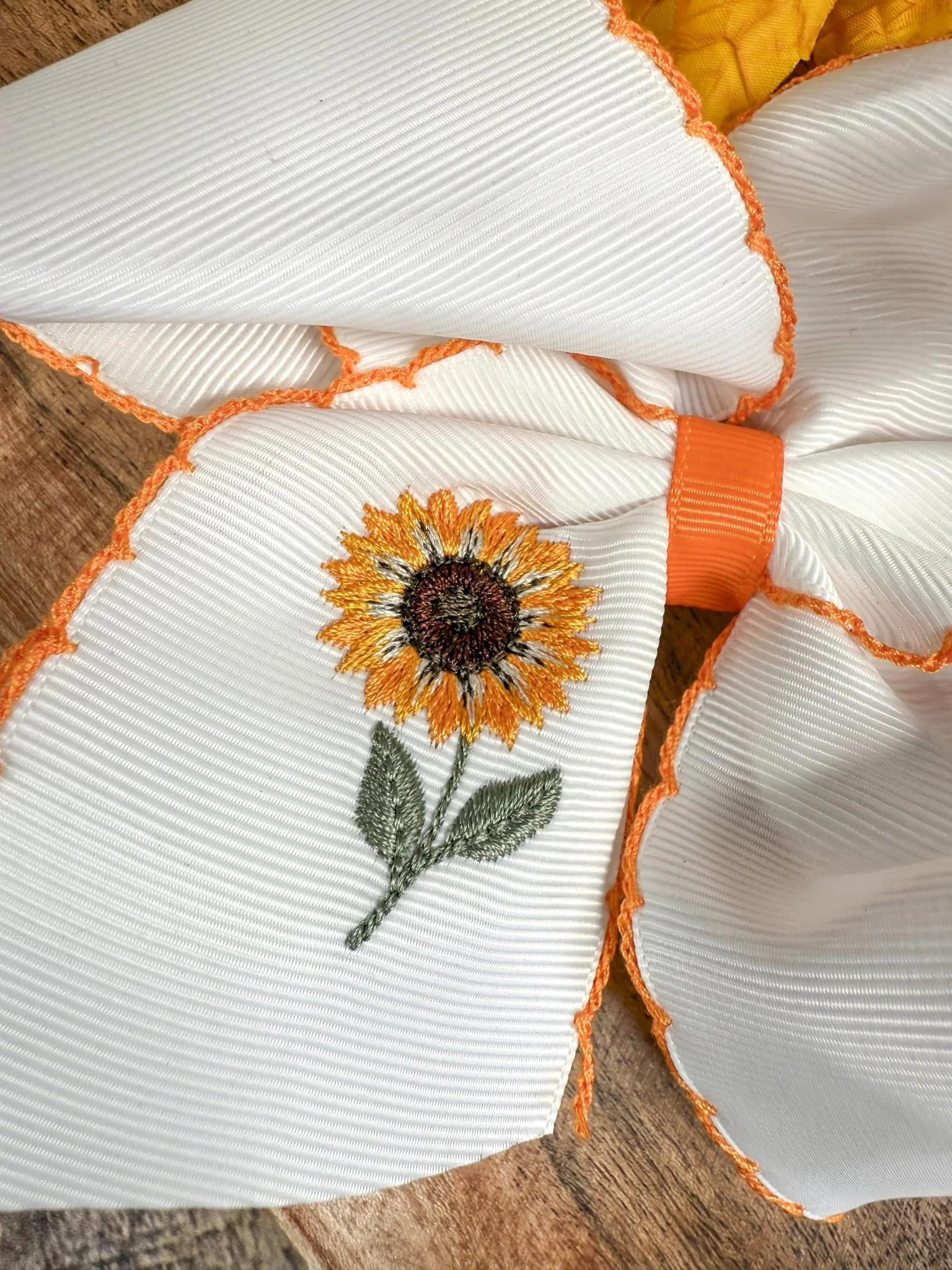 Sunflower Embroidered Moonstitch Hair Bow | Clip or Headband - Image 5