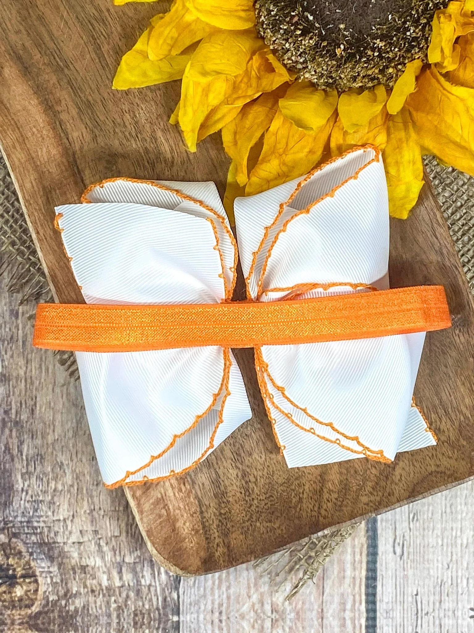Sunflower Embroidered Moonstitch Hair Bow | Clip or Headband - Image 6