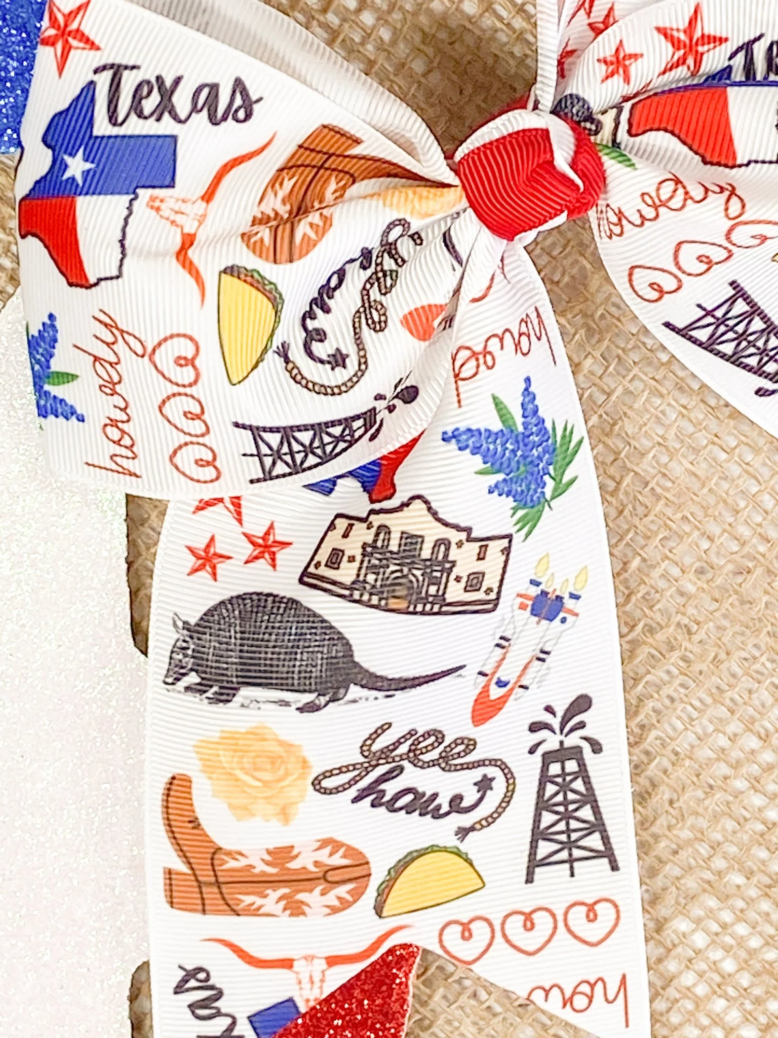 Texas Printed Ribbon Cheer Bow - Image 3
