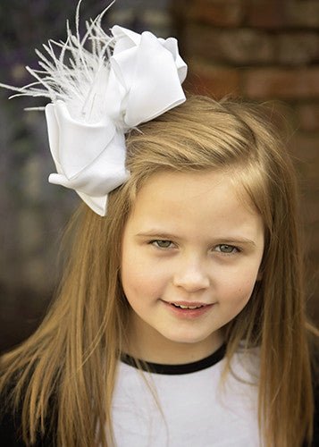 Solid Feather Puff Looped Knot Hair Bow - Alligator Clip - 5.5" - Image 5