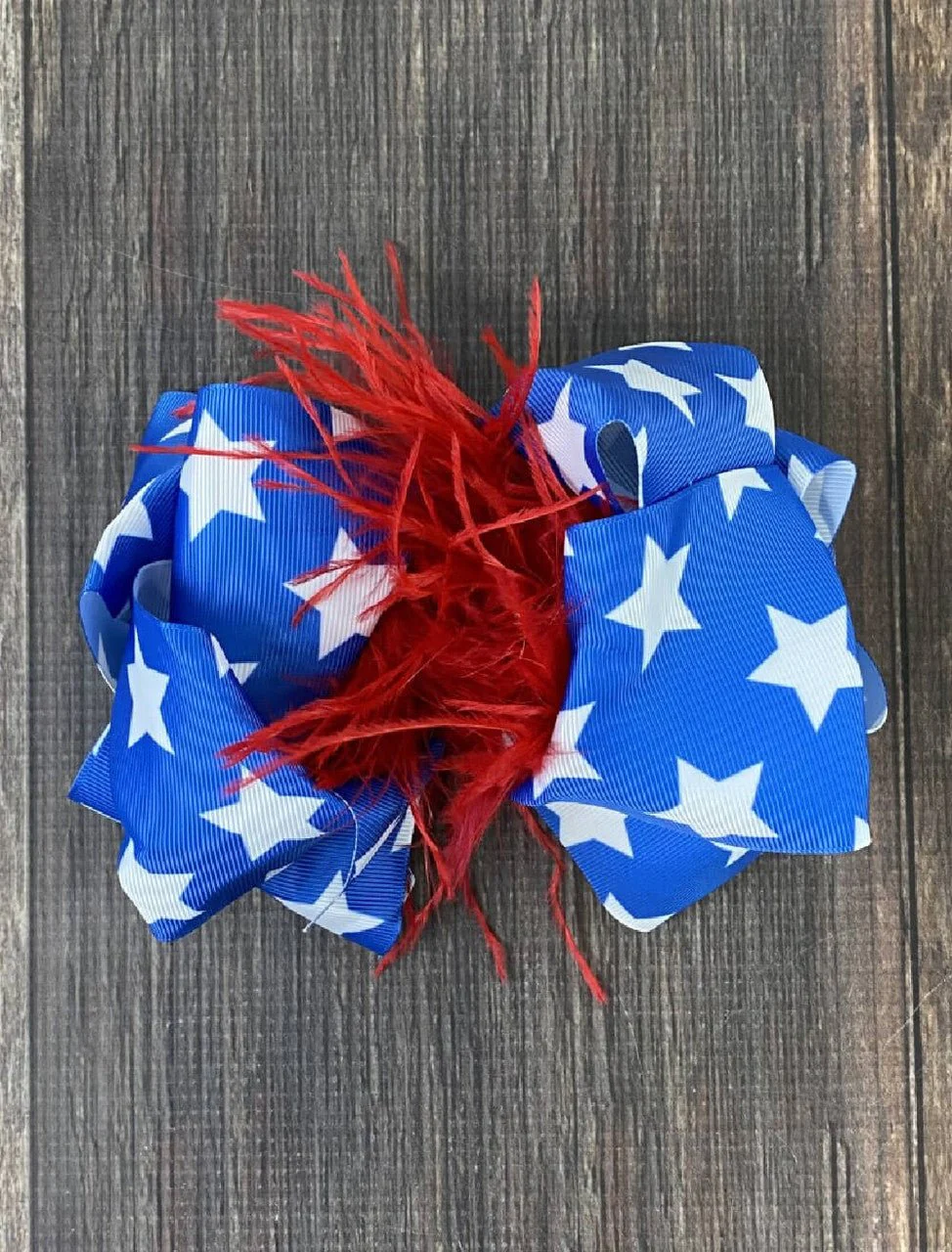 Texas Sized Feather Puff American Flag Hair Bow - Image 2