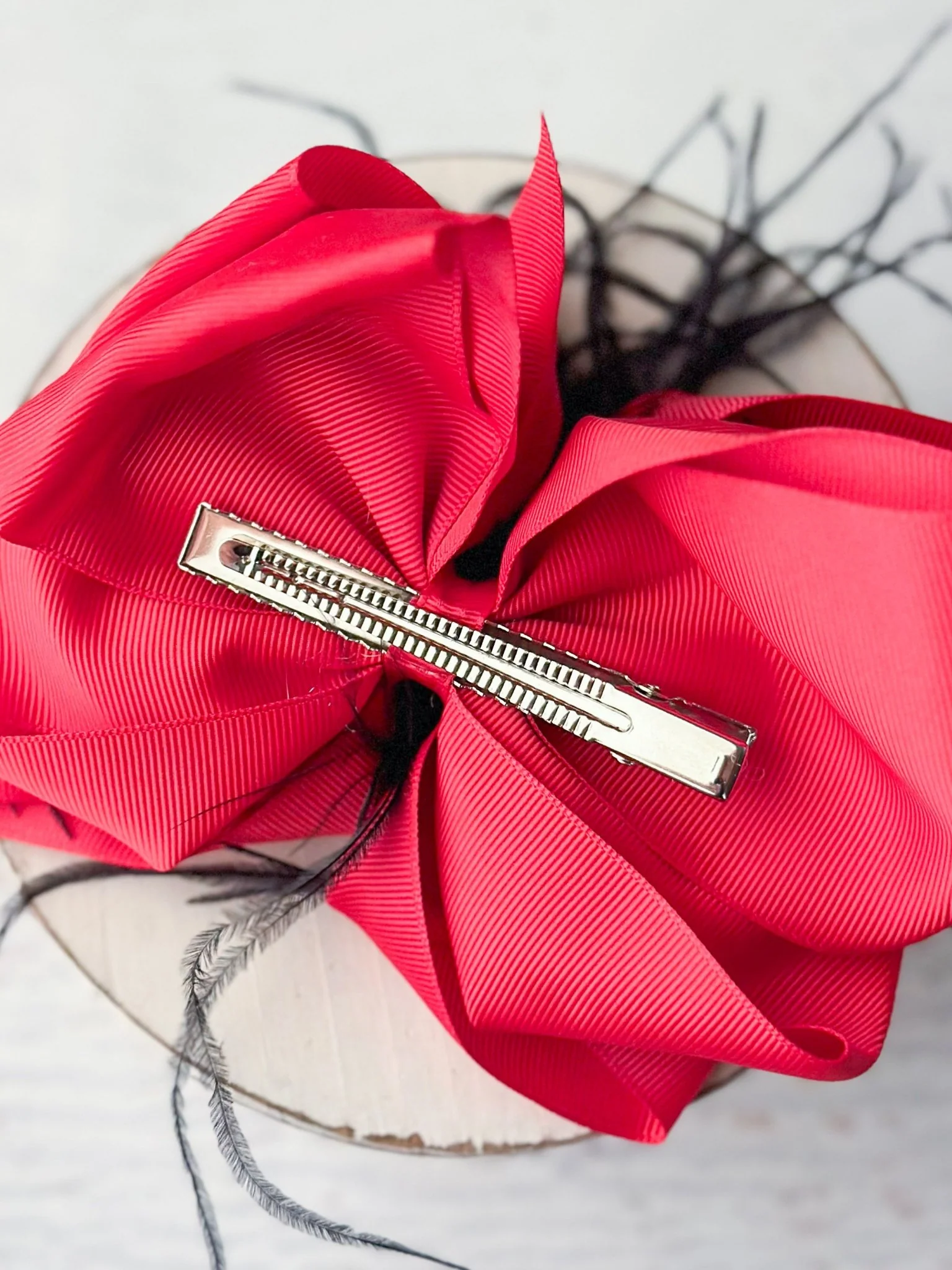 6" Two-Tone Feather Puff Hair Bows Boutique Hair Bow | Alligator Clip - Image 3