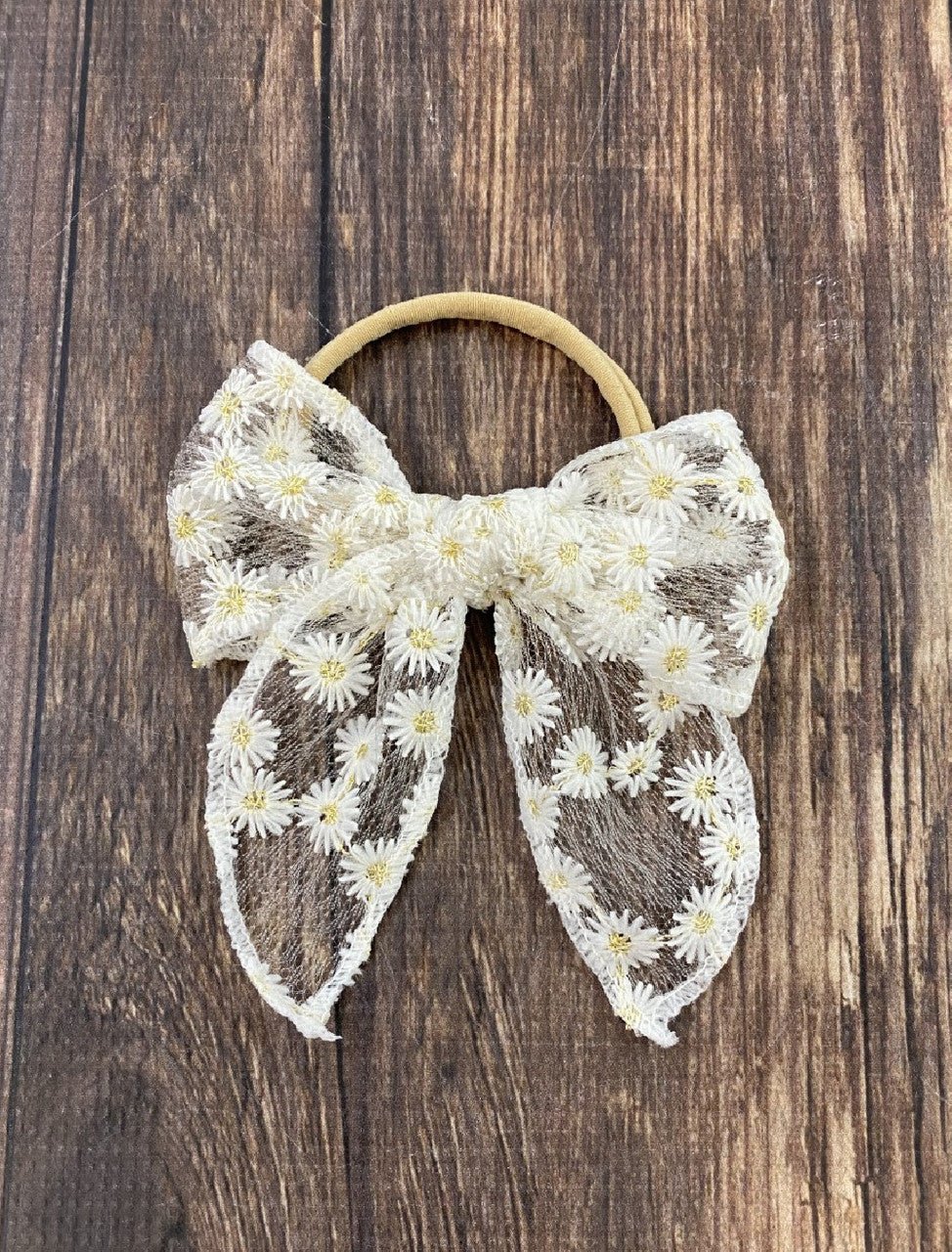 White Daisy Bow Hair Tie or Headband