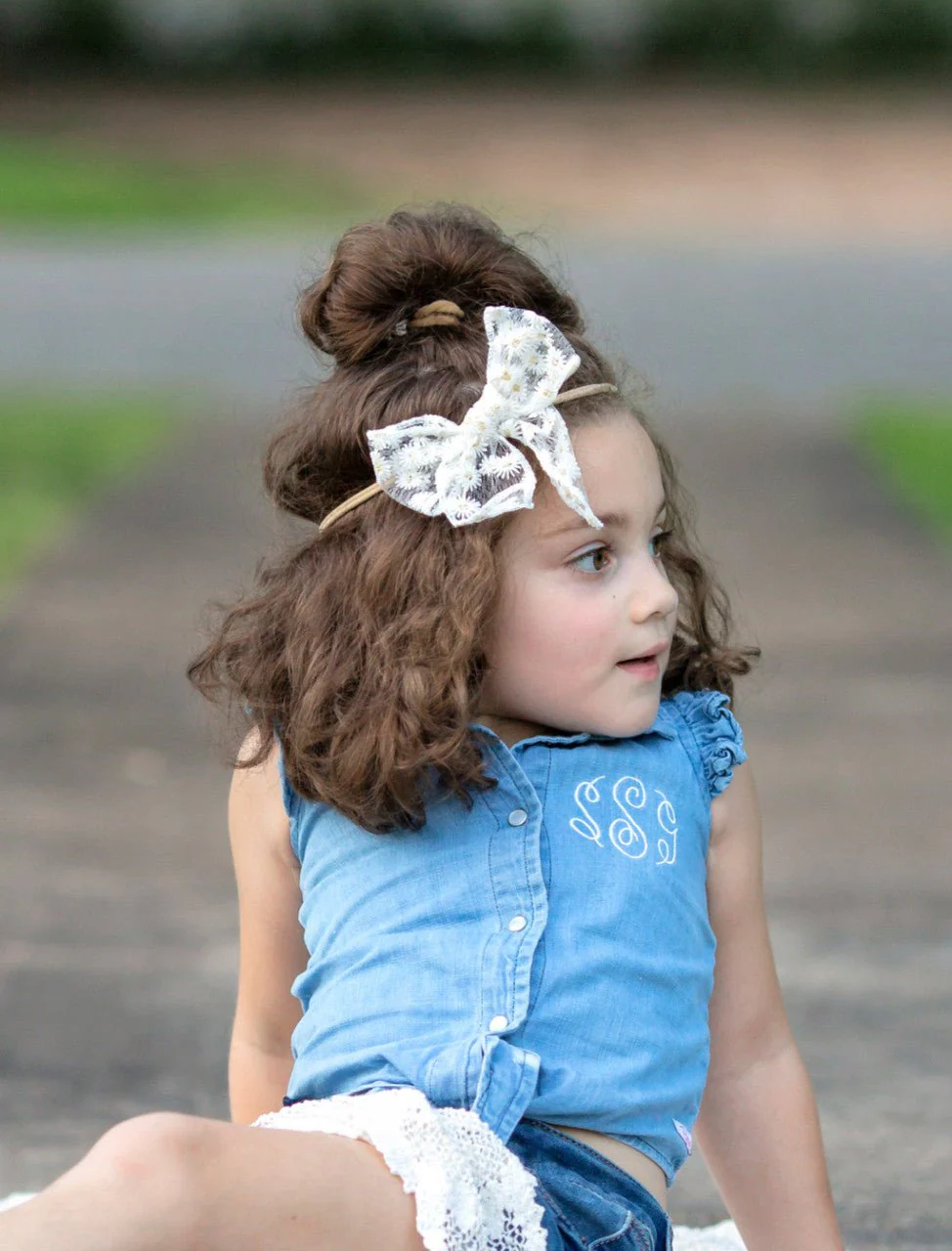 White Daisy Bow Hair Tie or Headband - Image 2