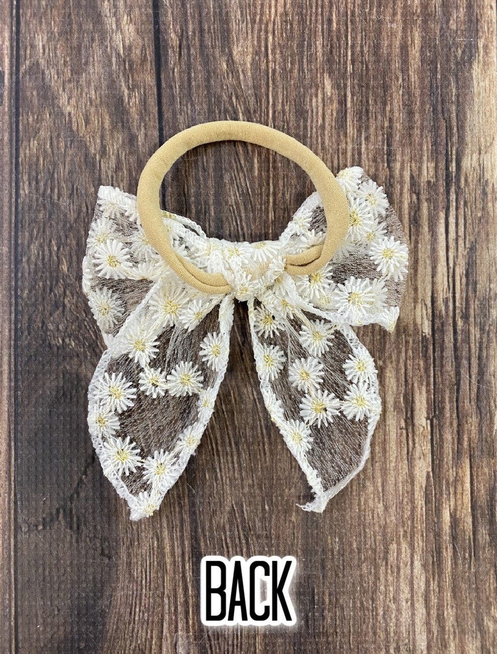 White Daisy Bow Hair Tie or Headband - Image 3